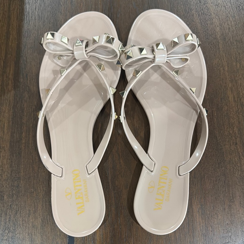 Valentino Tan Sandals with Bow Detail